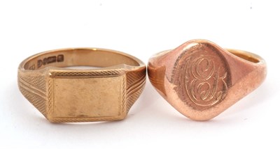 Lot 190 - Two signet rings: to include a 9ct rectangular...