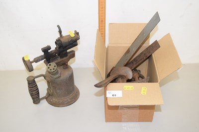 Lot 61 - Vintage blow lamp and other assorted tools