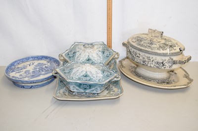 Lot 157 - Victorian soup tureen and stand, a willow...