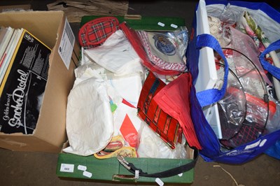 Lot 669 - BOX OF MIXED ITEMS TO INCLUDE QUILT COVER,...