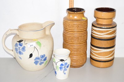 Lot 211 - Two West German pottery vases together with a...