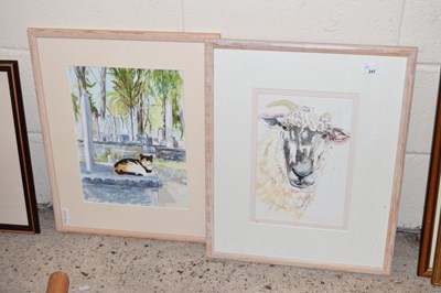 Lot 247 - Wendy Long, two studies portrait of a sheep...
