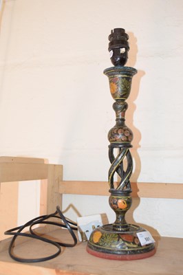 Lot 501 - A turned wood and painted lamp
