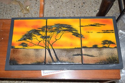 Lot 315A - Poole Pottery three tile panel African sky