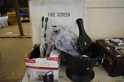 Lot 711 - Coal buckets, fire irons and a fire screen