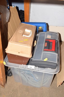 Lot 721 - Fishing tackle boxes and assorted contents