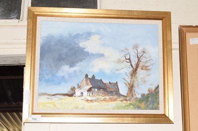 Lot 729 - View of a cottage, oil on canvas, framed