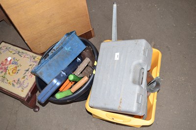 Lot 777 - Two boxes of assorted tools, watering can and...