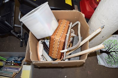 Lot 829 - Box of mixed items to include a wicker sewing...