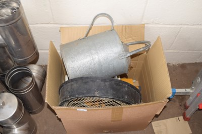 Lot 895 - A galvanised watering can and other garden tools