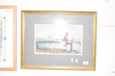 Lot 909 - Watercolour of boats on the river, gilt framed
