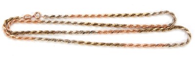 Lot 224 - A 9ct bi-colour rope twist chain, in yellow...