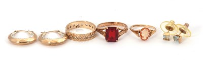 Lot 203 - Three rings and two pairs of earrings: to...