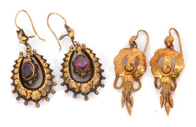 Lot 95 - A pair of Etruscan revival earrings, the round...