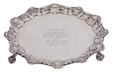 Lot 21 - An Edwardian silver card salver, presentation...