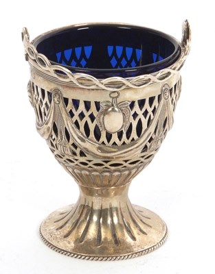 Lot 42 - George III silver swing handle basket and blue...