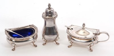 Lot 50 - An Elizabeth II silver three piece condiment...