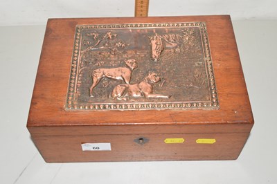 Lot 60 - A mahogany box with decorative copper panel to...