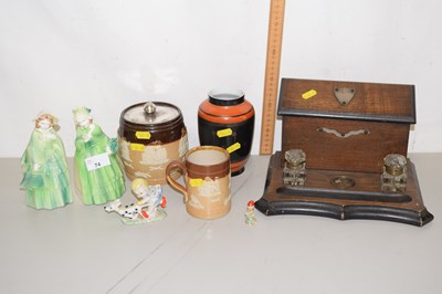 Lot 74 - An oak desk box together with a Doulton...