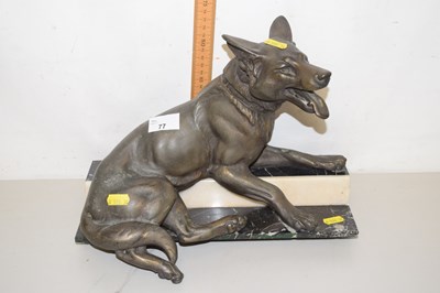 Lot 77 - A bronzed Spelter model of an Alsatian set on...