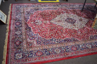 Lot 259 - Large red ground full-pile Kashmir Carpet,...