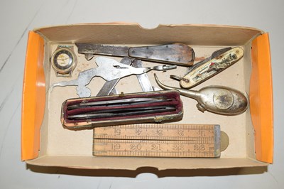 Lot 87 - Box of assorted items including folding ruler,...