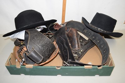 Lot 157 - Box of various cowboy hats, leather gun...