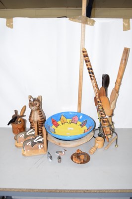 Lot 198 - Mixed Lot: Wooden model cat, bookends, various...