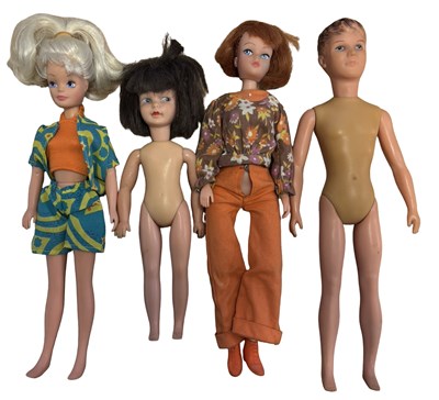 Lot 491 - Four vintage play dolls, to include: Sindy,...