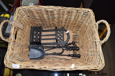 Lot 784 - WICKER BASKET AND FIRE TOOL SET