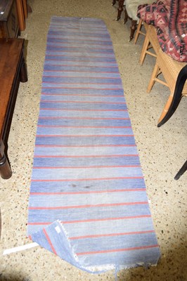 Lot 280 - Flat weave runner carpet with blue and red...