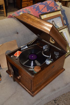 Lot 293 - A vintage HMV oak cased gramophone