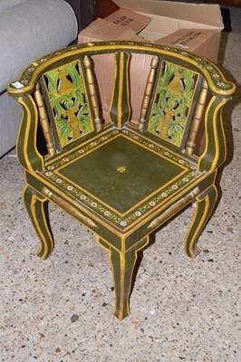 Lot 298 - Painted hardwood corner chair decorated with...