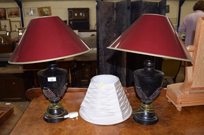 Lot 340 - A pair of modern metal table lamps with leaf...