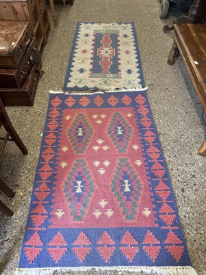 Lot 352 - A Kilim type rug with four central lozenges...