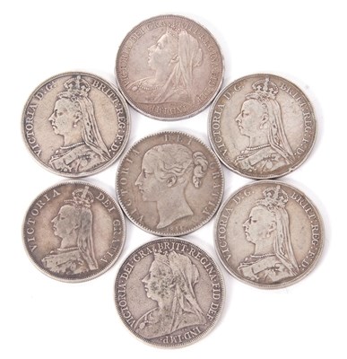 Lot 208 - Quantity of six silver Victorian Crowns to...