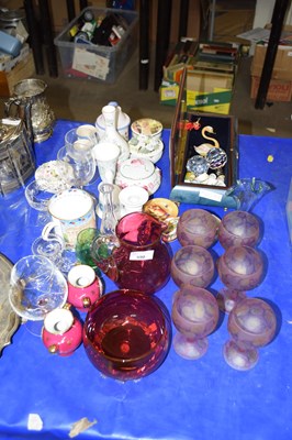 Lot 590 - Mixed Lot: Cranberry glass jug, bowl,...