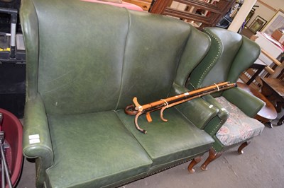 Lot 812 - GREEN WINGBACK CHAIR AND MATCHING TWO-SEATER SOFA