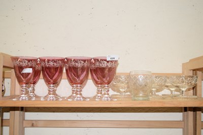 Lot 628 - Set of cranberry tinted glasses, further cut...