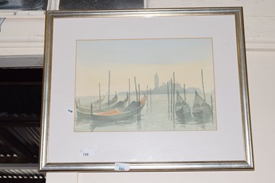 Lot 728 - Watercolour, framed, Venetian gondolas