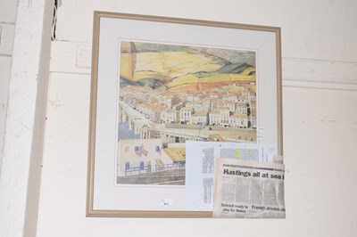 Lot 692 - Framed view of a coastal town