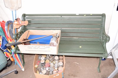 Lot 853 - Green painted wooden bench with cast metal ends