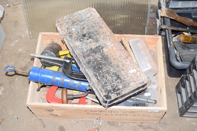 Lot 863 - Box of assorted tools to include G clamps etc