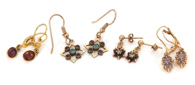 Lot 227 - Four pairs of gemset earrings: to include a...