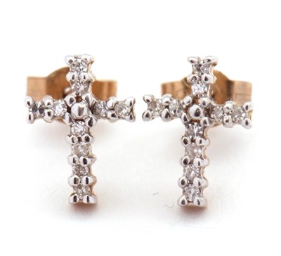Lot 107 - A pair of 9ct diamond cross earrings, set with...