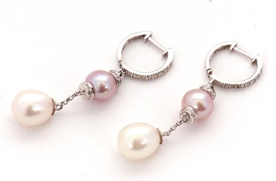 Lot 92 - A pair of 14K cultured pearl earrings, with...