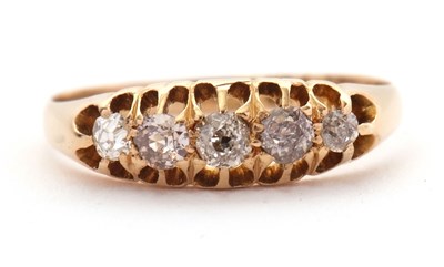 Lot 35 - A late Victorian 18ct diamond ring, the five...
