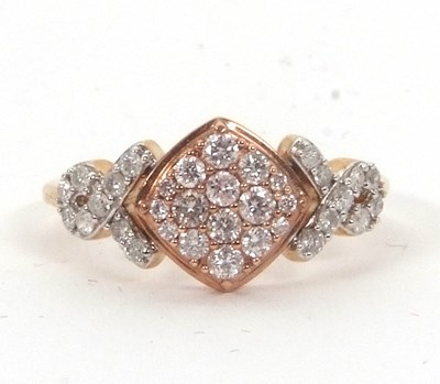 Lot 151 - A 9ct diamond ring, the central diamond shape...