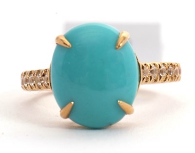 Lot 32 - A 9ct turquoise and white zircon ring, the...