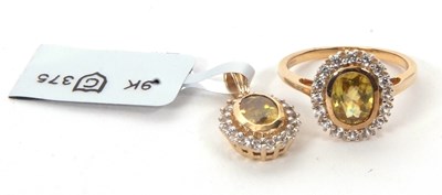 Lot 174 - A sphene and white zircon ring, the oval...